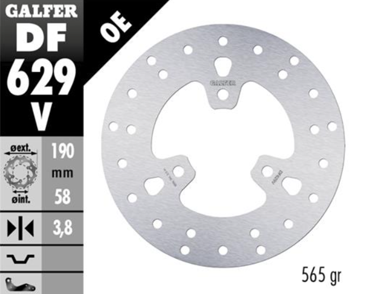 DISCO FRENO MOTO GALFER APRILIA 190X58  3,8 MM  3T ( DISCO NG 1022)
